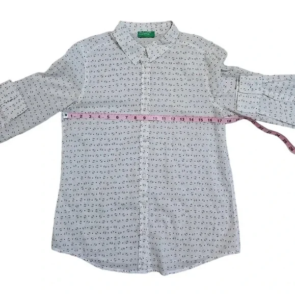 United Colors of Benetton Women’s S Button Up Ivory Anchor Print Shirt Coastal - Picture 6 of 8
